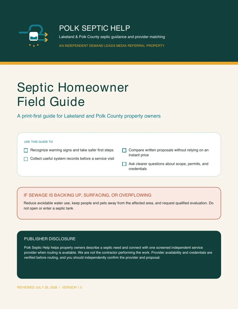 Cover of the Lakeland and Polk County Septic Homeowner Field Guide